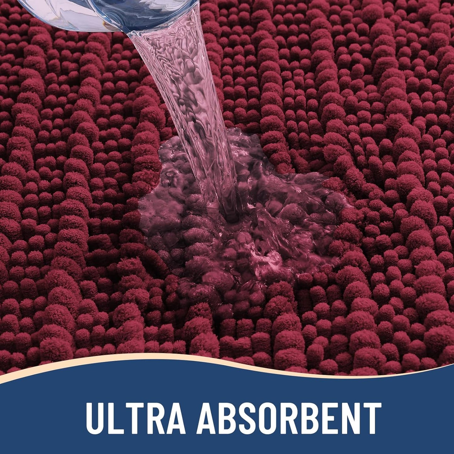 Arotive Luxury Chenille Bathroom Rug Mat, Extra Soft Thick Absorbent Shaggy Bath Rugs, Non-Slip Machine Wash Dry, Plush Bath Mats for Bathroom, Shower and Tub, 34x21, Burgundy