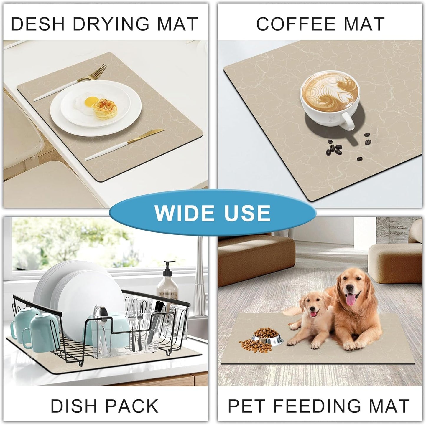 Coffee Maker Mat for Countertop - Coffee Bar Accessories Fit Under Cafe Machine, Rubber Backed Absorbent Pad, Table Mat Under Appliance, Kitchen Counter Dish Drying Mat, 19"x12", Marble Beige
