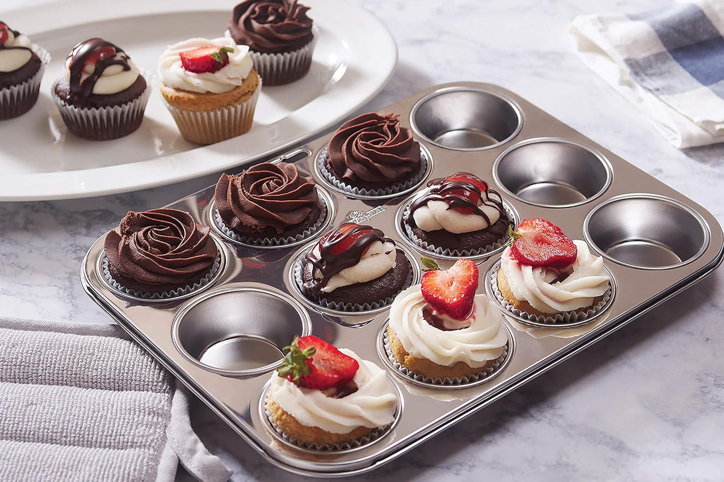 Fox Run Muffin and Cupcake Pan, 12 Standard Cup, Stainless Steel