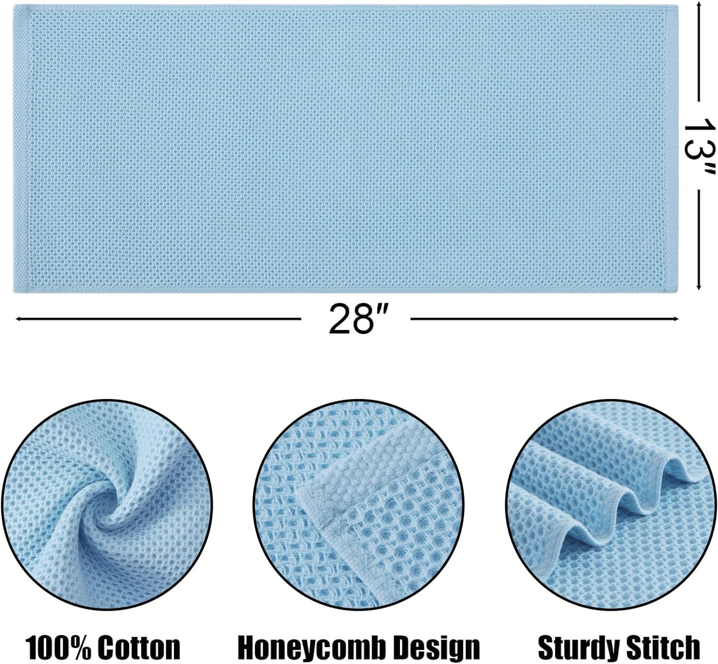Kitinjoy 100% Cotton Waffle Weave Kitchen Towels (13 X 28 Inches, Sky Blue), 4-Pack Super Soft and Absorbent Dish Towels for Drying Dishes, Kitchen Hand Towels