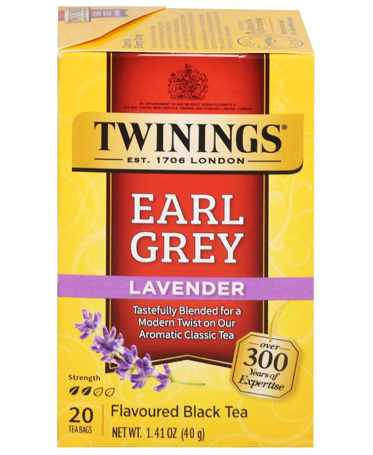 Twinings Earl Grey Lavender Black Tea Individually Wrapped Bags, 20 Count (Pack of 1), Citrus, Bergamot & Floral, Caffeinated, Enjoy Hot or Iced, 20 Teabags