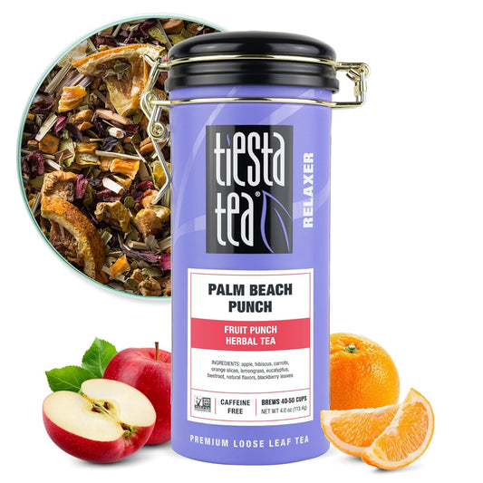 Tiesta Tea - Palm Beach Punch, Loose Leaf, Fruit Punch Herbal Tea, Caffeine-Free Tropical Blend with Apple, Carrots & Orange, Brew Hot or Iced, 4oz Refillable Tin, 50 Cups