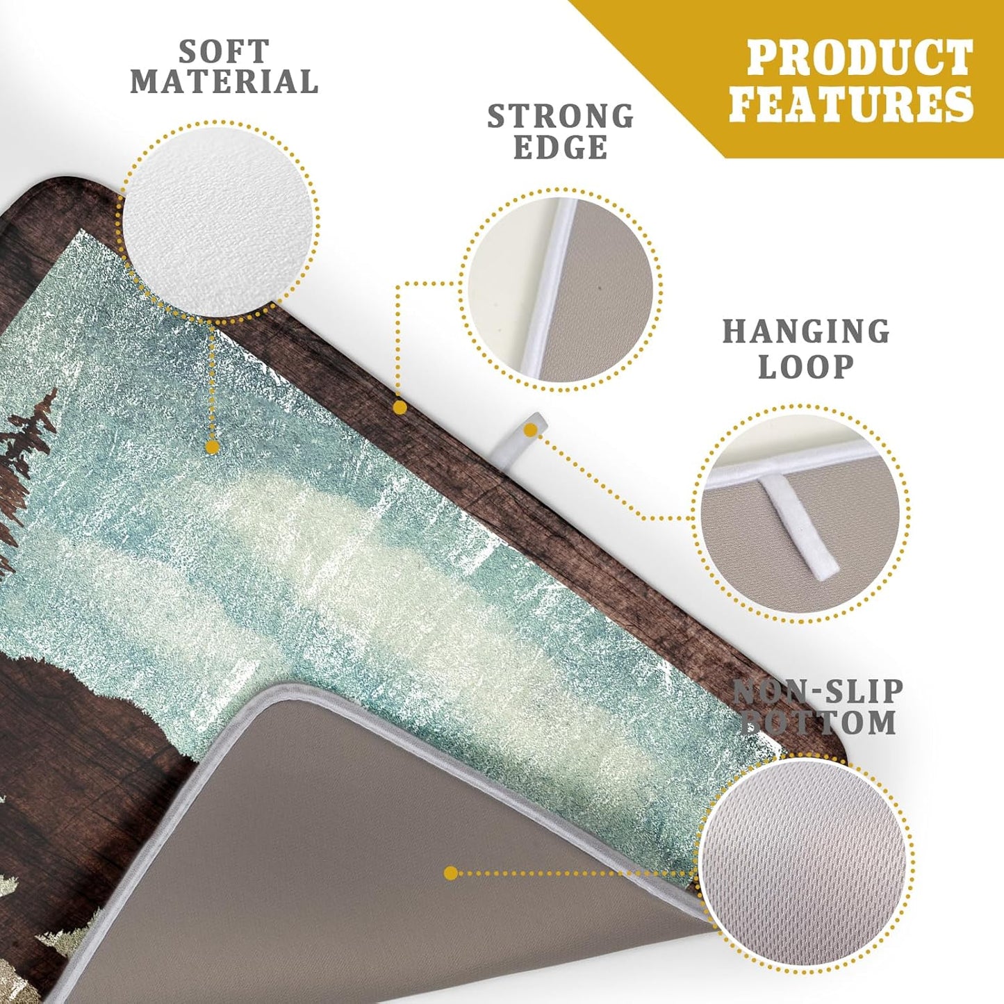 Retro Brown Bear Forest Cabin Dish Drying Mat Countertop 18x24 Fall Blue Sky Cloud Cartoon Wild Animal Bushes Drainer Mat Pine Tree Grass Dishes Pad Rustic Floral Dish Drainer Rack Winter Wildlife