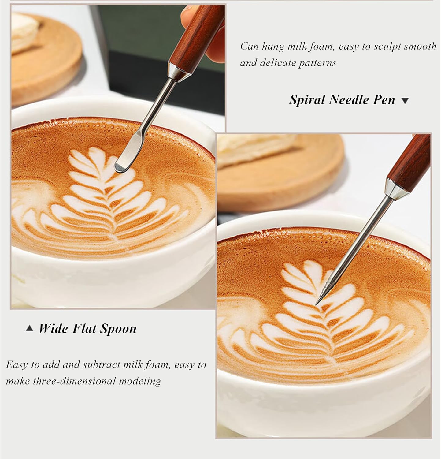 3 PCS Latte Art Pen Cinnamon Pen for Coffee,Barista Espresso Coffee Latte Art Tools Accessories for Coffee Bar Barista Make Creative Coffee Designs Decors,Stainless Steel Wood,LXLVOUEG