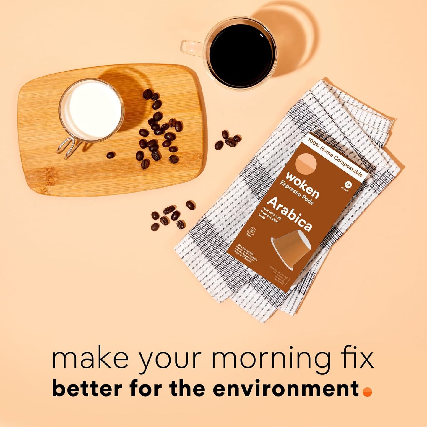 WOKEN COFFEE Compostable Nespresso Pods - Arabica Medium Roast Italian Espresso Coffee Capsules Compatible With Nespresso Coffee Machine (40 Pod Count, 4 Boxes)