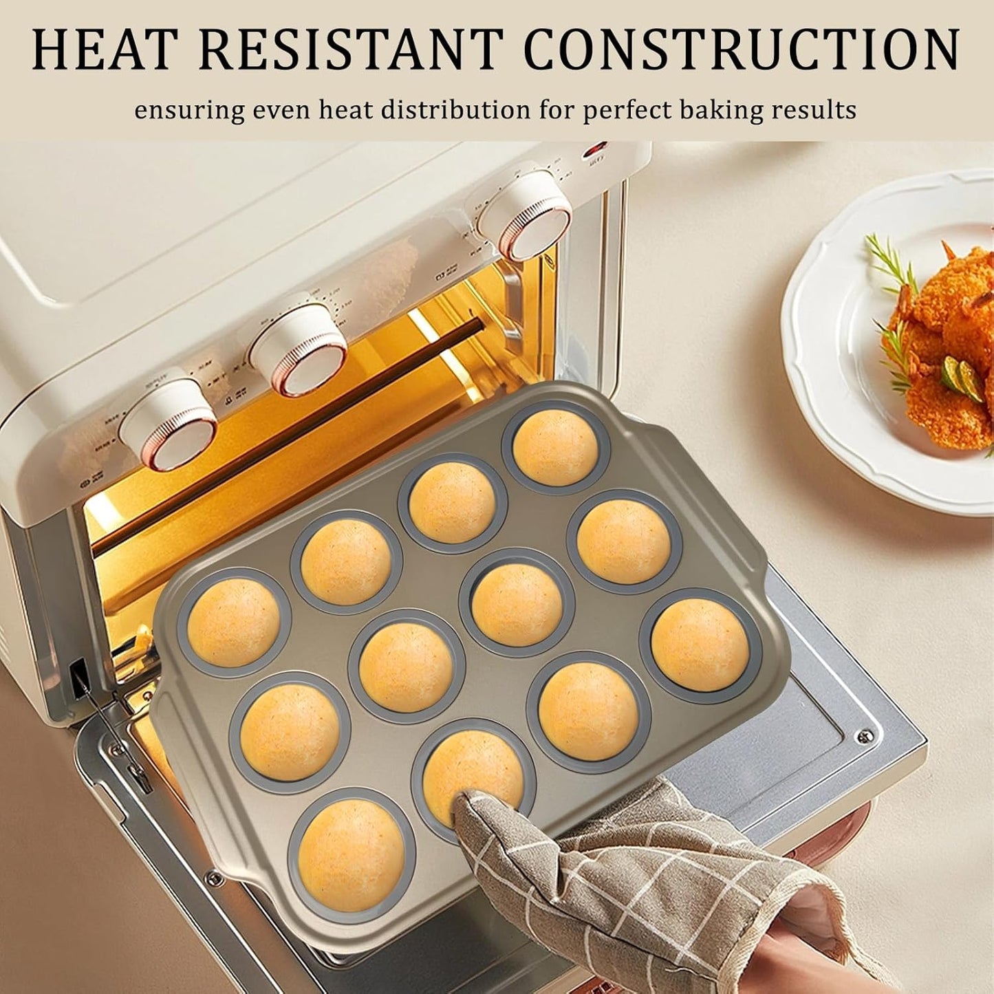 2 Pieces Carbon Steel 12 Hole Press Baking Silicone Cake Molds, Cupcake Baking Slices (12 Regular Sizes), Muffin Baking Sheets (Easy to Pop), Oven Safe Nonstick Non-Toxic Baking Pan