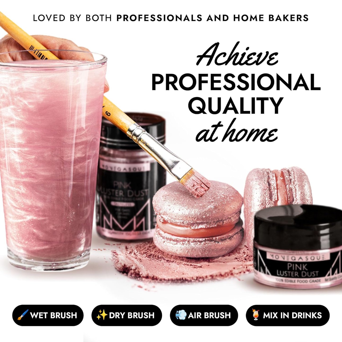 MONÉGASQUE Pink Edible Glitter for Drinks 15g – Pink Edible Glitter for Cakes – Luster Dust for Drinks, Food, & Cake Decorating – Halloween Cocktail Drink Shimmer – Cocktails & Cake Decorations Spray