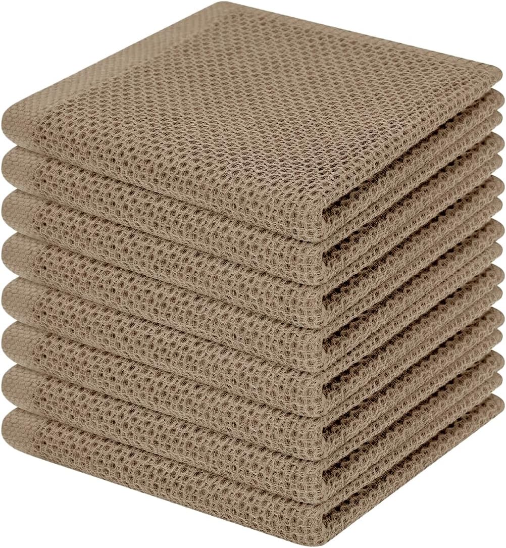 Homaxy 100% Cotton Waffle Weave Kitchen Dish Cloths, Ultra Soft Absorbent Quick Drying Dish Towels, 12 x 12 Inches, 8-Pack, Tan