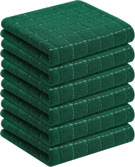 Homaxy 100% Cotton Terry Kitchen Towels(Dark Green, 13 x 28 inches), Checkered Designed, Soft and Super Absorbent Dish Towels, 6 Pack