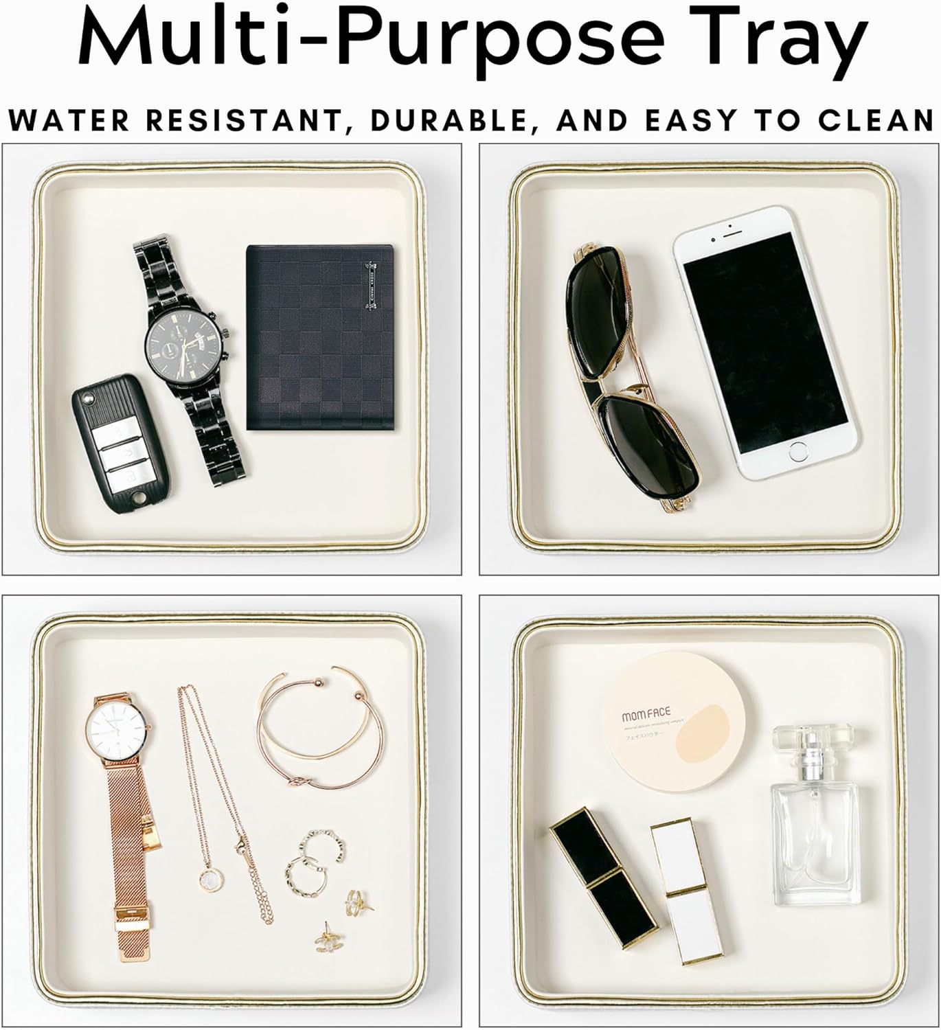 Small Night Stand Organizer Nightstand Tray Bedside Table Organizer Women| Dresser Trays for Bedroom Leather Valet Trinket Tray Catch All| Purse Bowl for Women| Desk Trays