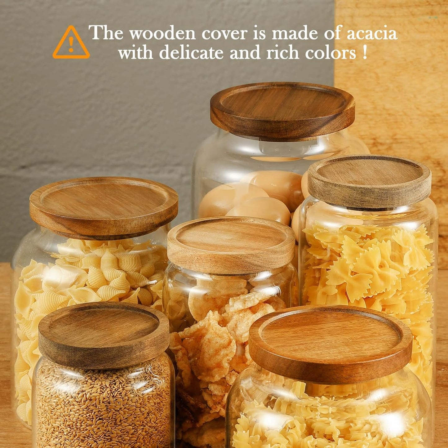 Labina Glass Storage Container Airtight Food Jars Kitchen Canister with Wood Lids, 60 Oz Wide Mouth Pantry Organization Glass Jar for Flour, Sugar, Cookie, Spagetti, Nuts and Candy (2 Pack)
