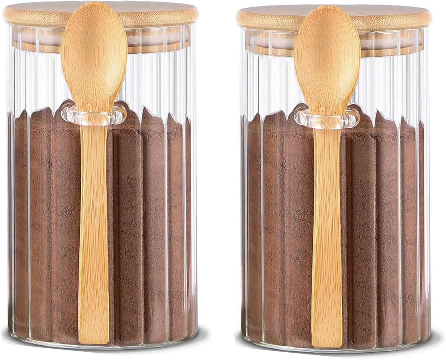 25 OZ Airtight Glass Jars with Bamboo Spoons Lids Overnight Oats Container Decorative Coffee Bar Food Storage Jar Cereal Nuts Salts Coffee Tea Flour Sugar Container Spice Jars (2Pack)