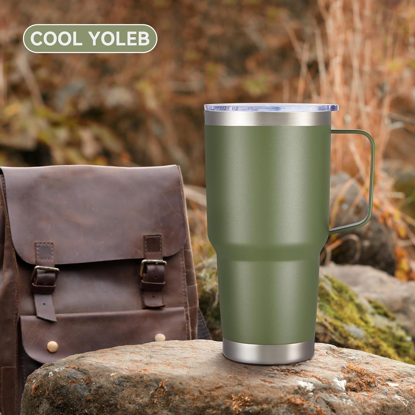 30 oz Tumbler with Handle and Lid, Stainless Steel Tumblers Bulk Double Wall Vacuum Insulated Travel Mug Leak Proof Cup Keep Drinks Cold and Hot Army Green, 8 Pack