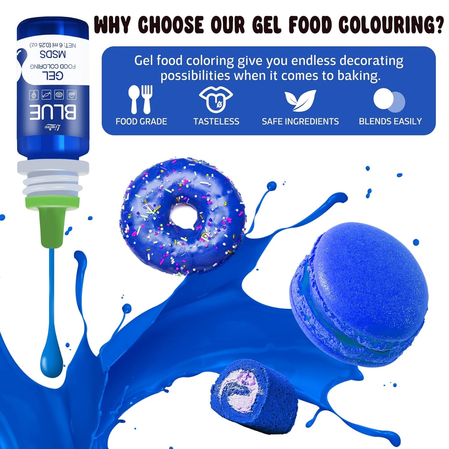 Gel Food Coloring - 4.5oz Vivid Food Coloring Gel for Baking, Cake Decorating, Cookie, Fondant, Macaron - Tasteless Concentrated Edible Food Color Dye for Icing, Slime, Drinks, DIY Crafts (Black)