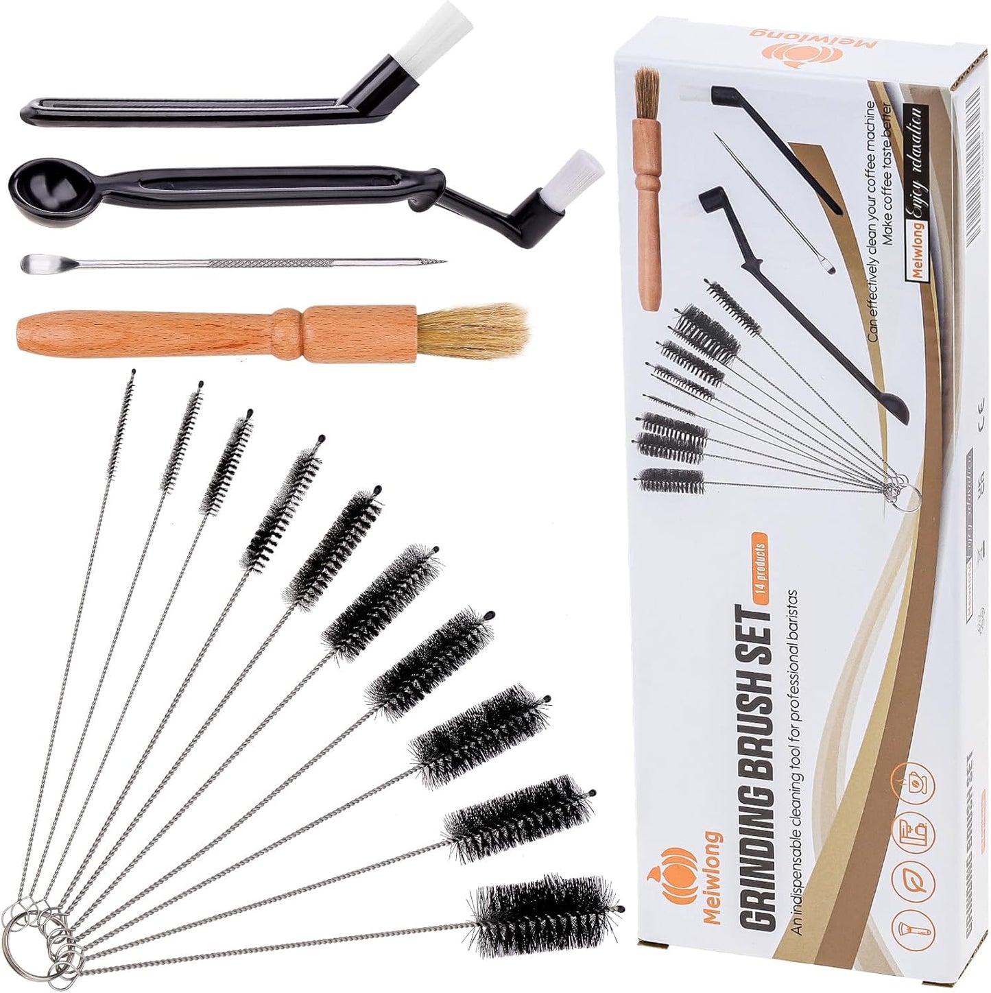 14 PCS Coffee Grinder Brush Set - Professional Espresso Machine Cleaning Kit, Multifunctional Burr Cleaner Brushes & Barista Tools for Home & Commercial Use