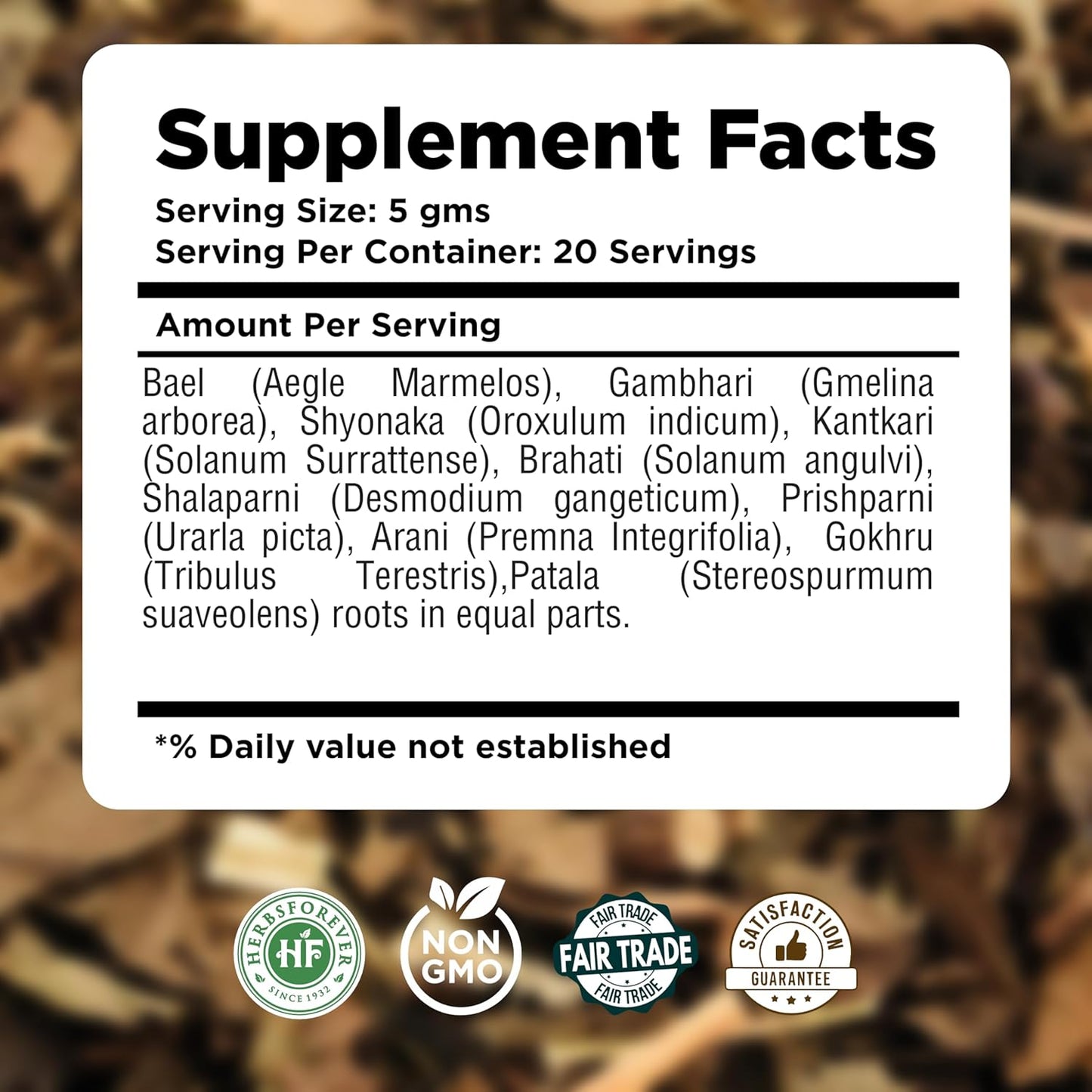 Herbsforever Dashmula Tea Stress Relief and Nourishing Formula Herbal Tea Blend 100 GMS