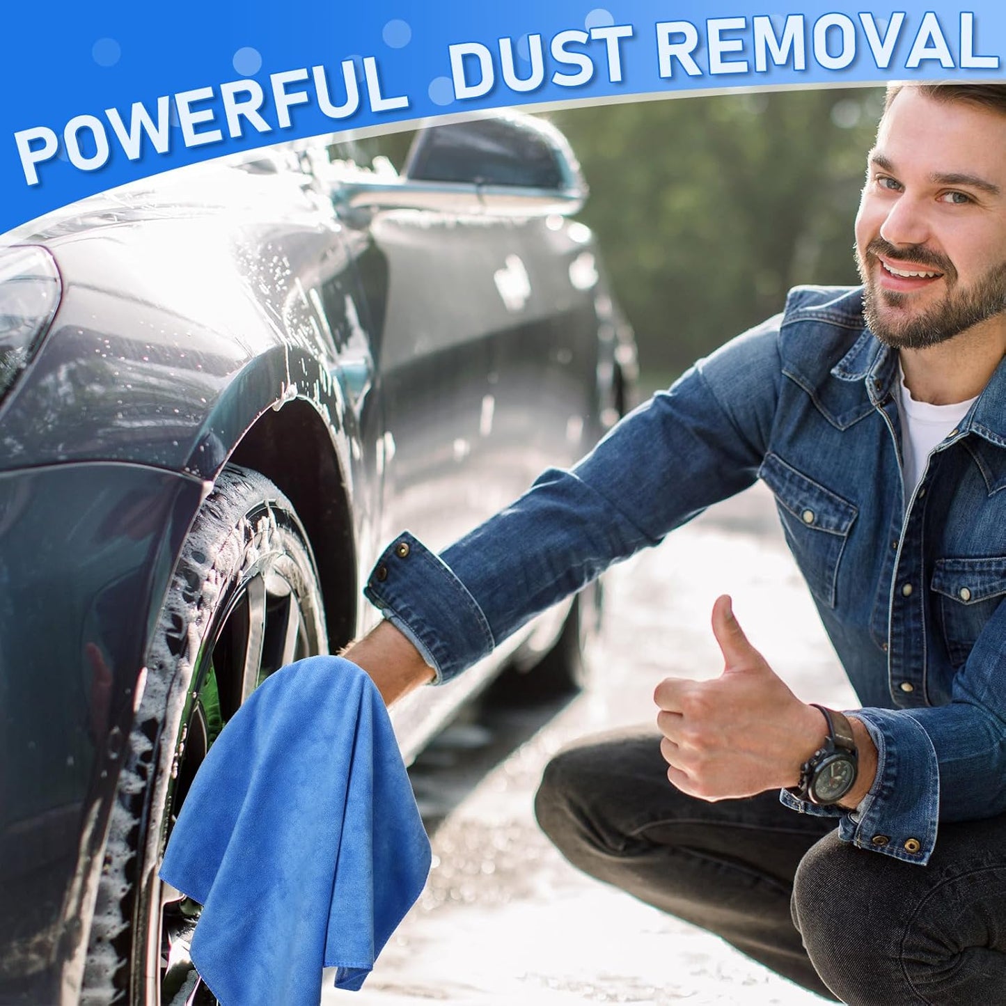 Newwiee 3 Pcs Extra Large Microfiber Cleaning Cloth 30" x 20" Washable Reusable Microfiber Towel Streak Free Lint Free Cloth for Cleaning Home Glass Office Window Bathrooms (Blue)