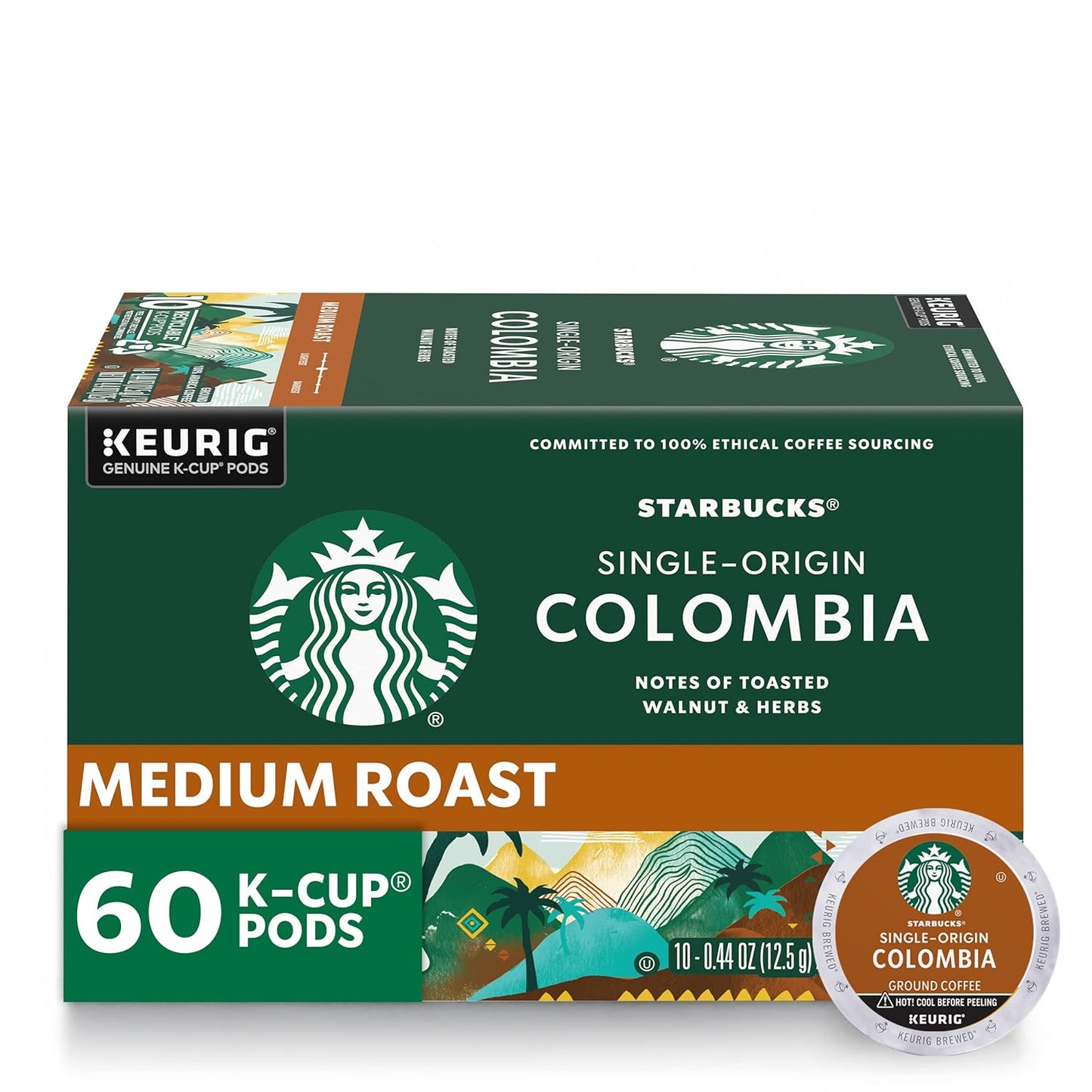 Starbucks K-Cup Coffee Pods, Medium Roast Coffee, Colombia, 100% Arabica, 6 boxes (60 pods total)