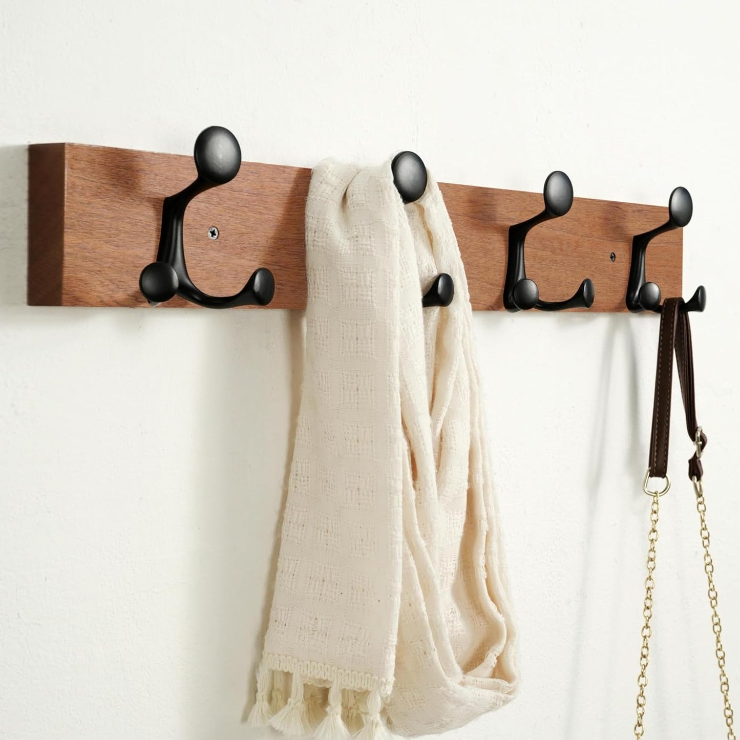 SKOLOO 24-Inch Wood Coat Rack Wall Mount with 4 Triple Hooks - Ideal for Family Entrances, Classrooms, and Pet Supplies Storage - Perfect Coat Hooks for Wall,Mahogany (Sapele)