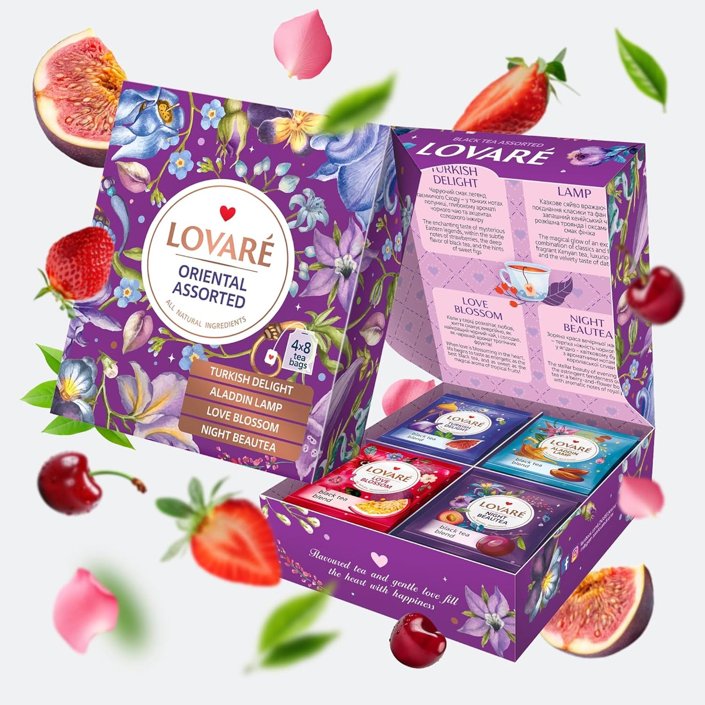 LOVARE Oriental Assorted Tea Variety Pack 32 Pack - Made in Ukraine - Tea Bags Individually Wrapped - Turkish Delight, Aladdin Lamp, Love Blossom, Night Beautea - Assorted Tea Bags Variety Pack