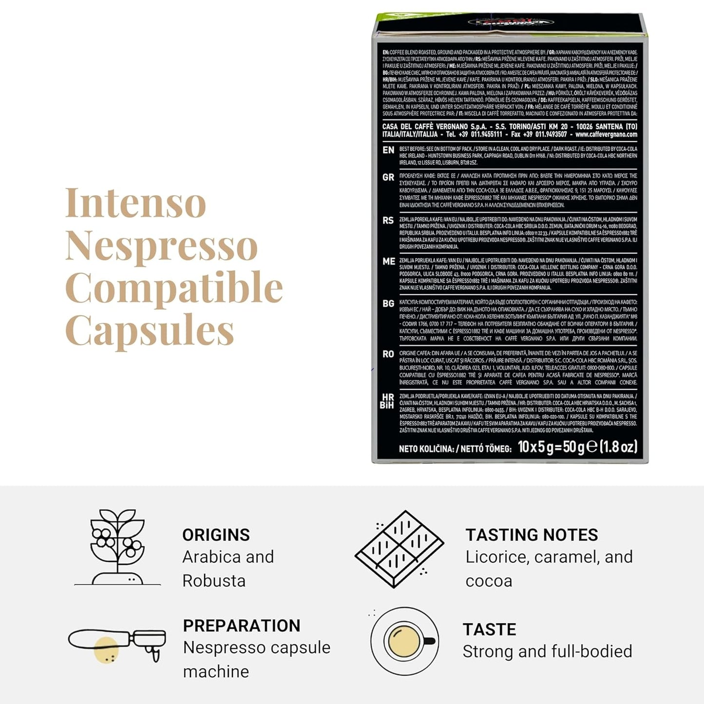 Caffe' Vergnano Medium Roast Espresso Bundle - Original Line Machine Compatible Arabica Robusta Italian Coffee For Nespresso Coffee Machines, Oro, Intenso, Napoli - 10 of Each Flavor (30 Capsules)