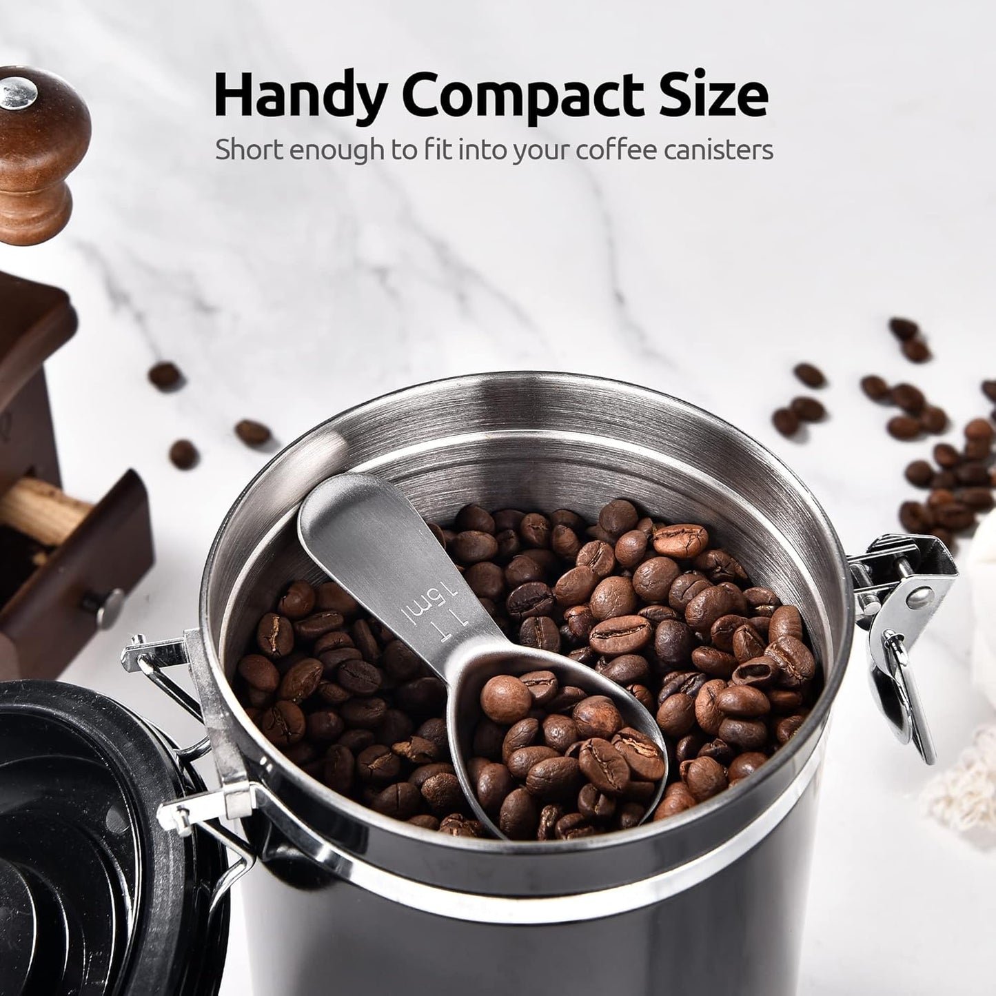 18/8 Stainless Steel Coffee Scoop: U-Taste 1 Tablespoon Metal Measuring Spoon Set of 2, Short Handled Measure Scooper for Ground Coffee, Bean, Espresso, Powder, for Canister (Silver, 1Tbsp/15ml)