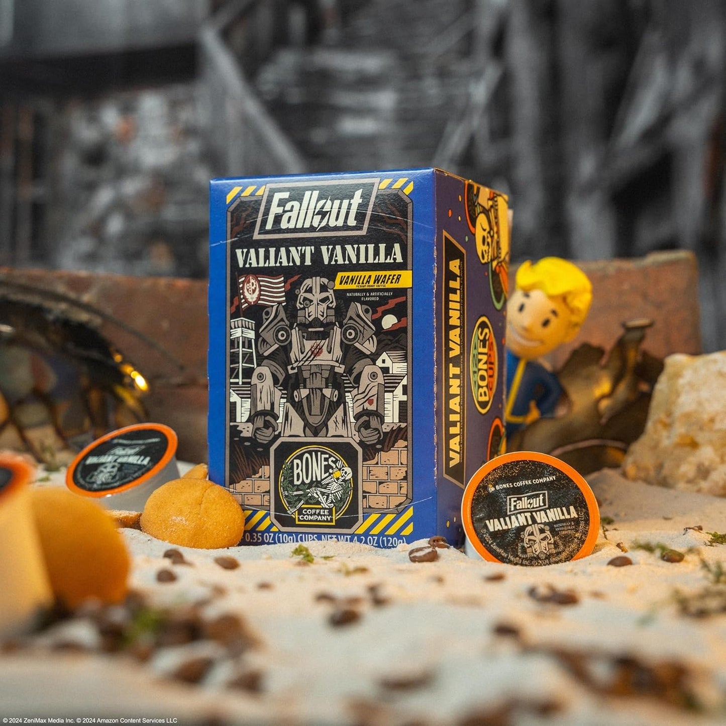 Bones Coffee Company Fallout Valiant Vanilla, Vanilla Wafer Flavored Coffee Pods, Low Acid Medium Roast Single-Serve Bones Cups, Compatible with 1.0 & 2.0 Capsule Brewers Coffee Maker, 12 Count
