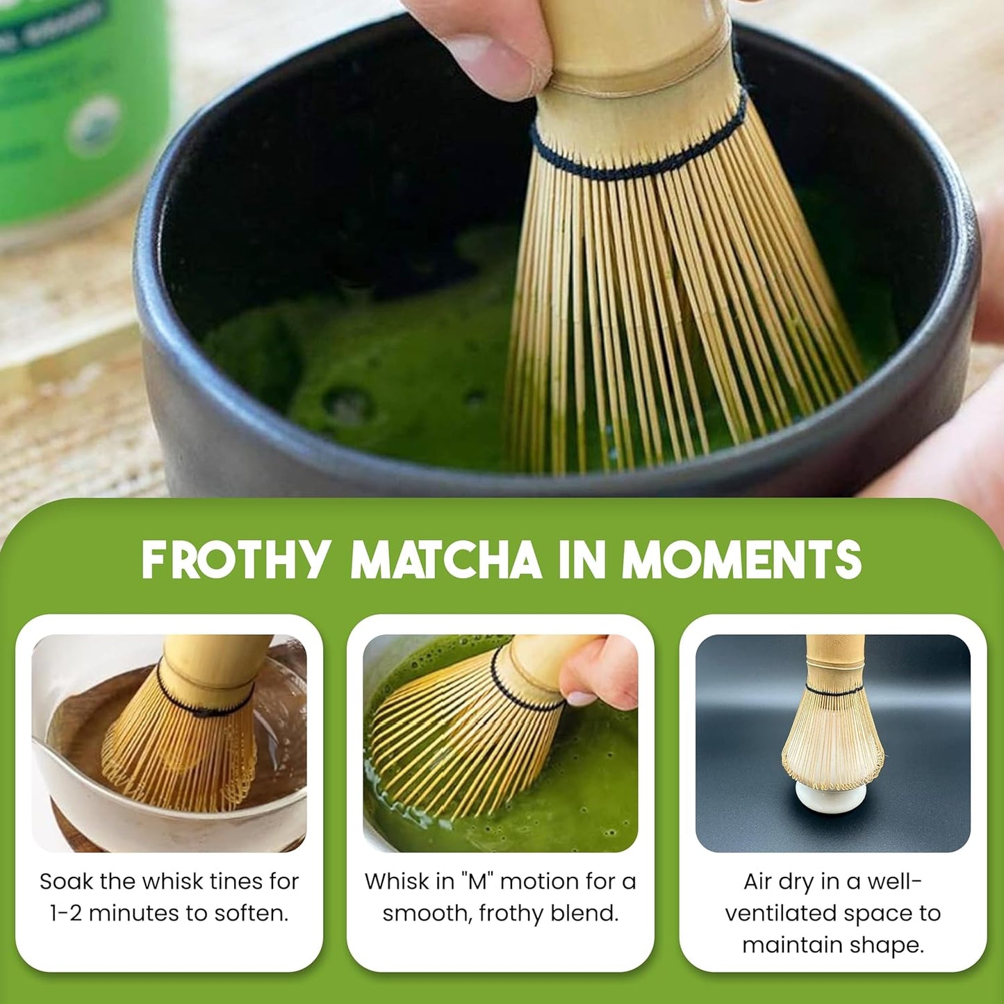 HAPPY PATH & CO Matcha Whisks for Japanese Matcha Tea - 100 prong Bamboo & Resin Whisk for Latte | Chasen Matcha Whisk | Traditional & Modern Whisks | Sustainable & Reusable Whisks for Koicha, Usucha
