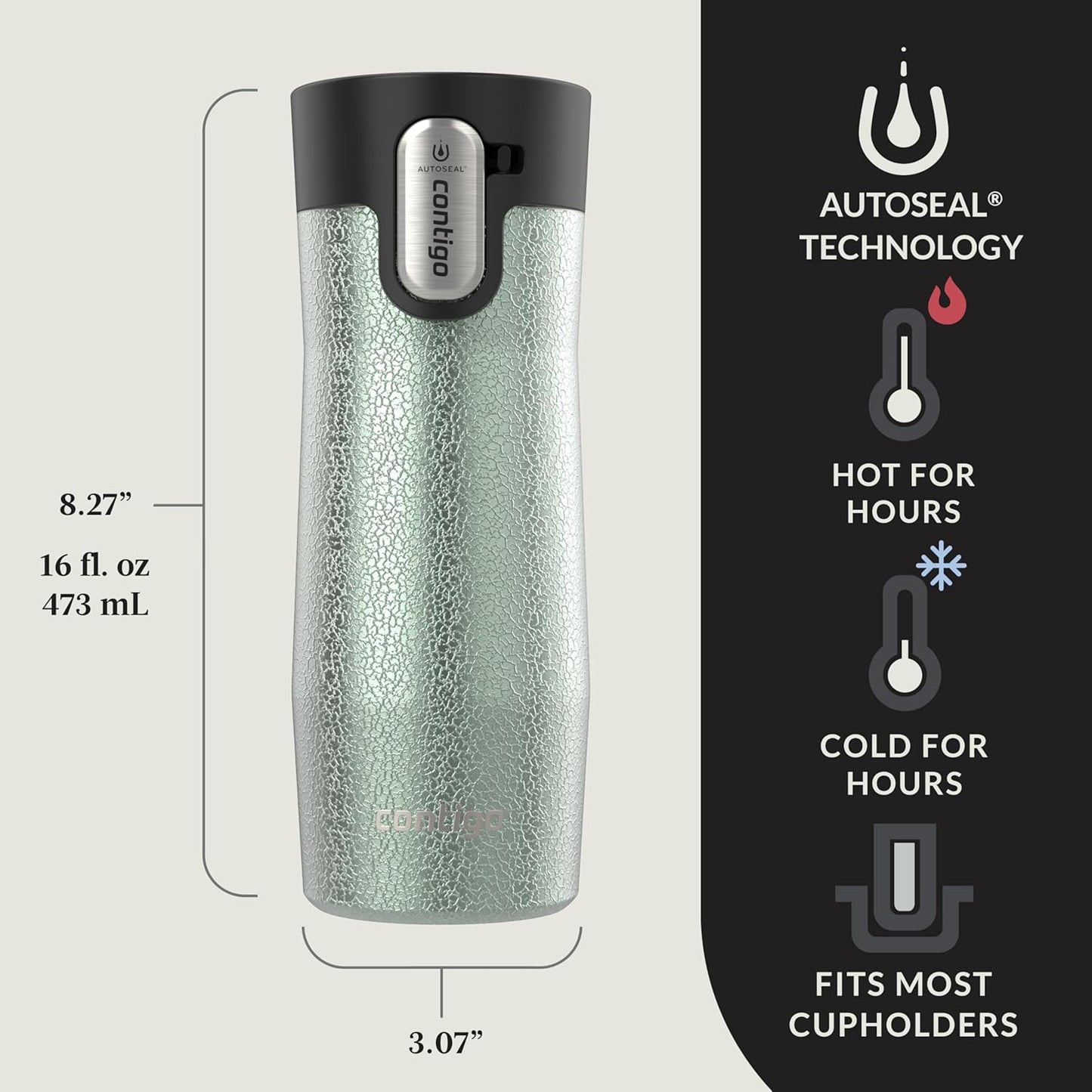 Contigo AUTOSEAL West Loop Vacuum-Insulated Stainless Steel Travel Mug with Easy-Clean Lid 16 oz