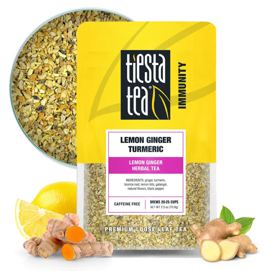 Tiesta Tea - Lemon Ginger Turmeric, Loose Leaf, Lemon Ginger Herbal Tea, Premium Blend, Non Caffeinated Herbal, Make Hot or Iced Brews Up to 25 Cups, 2.5 Ounce Resealable Pouch