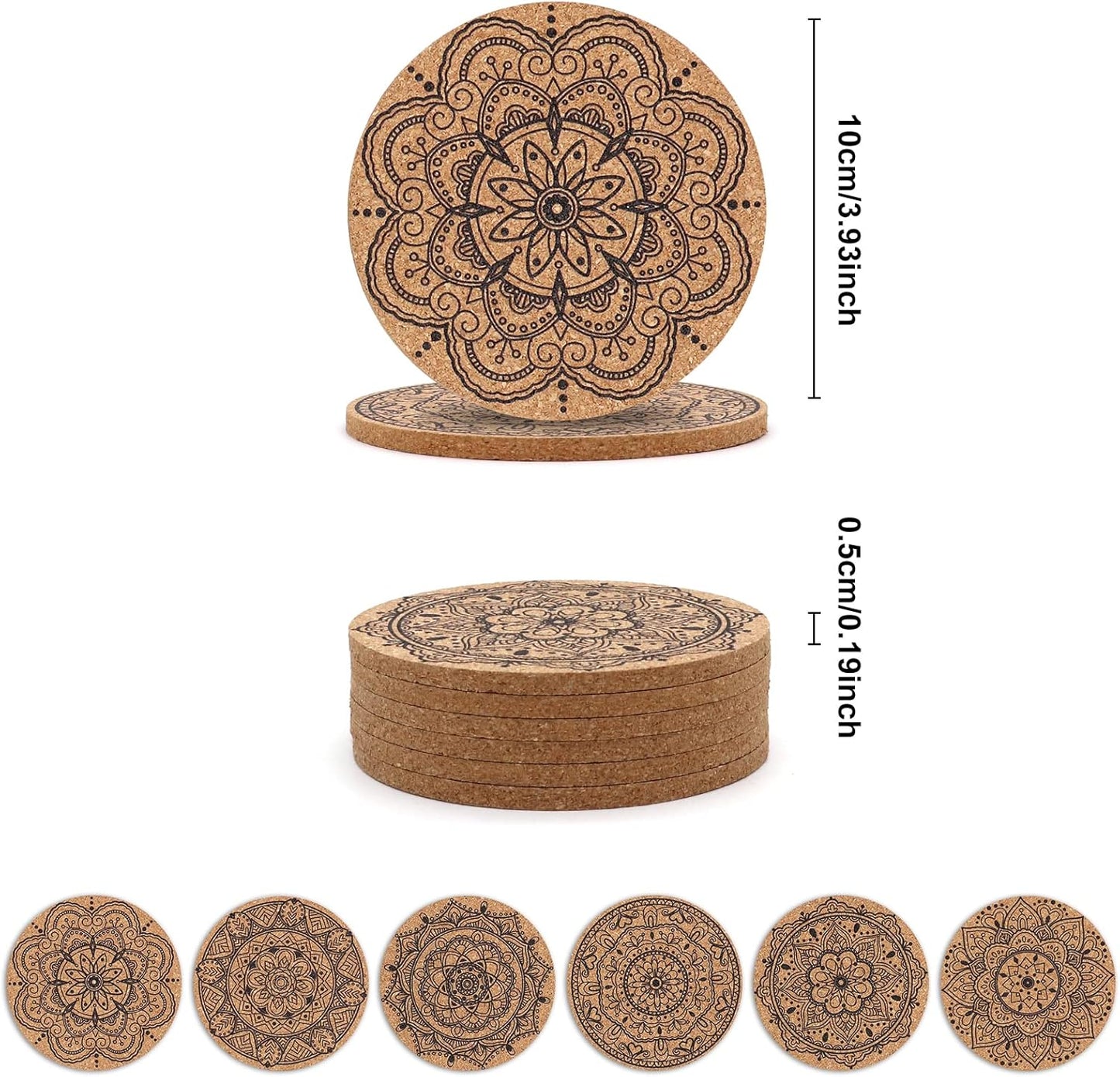 Coasters for Drinks 12 pcs Absorbent Cork Coasters with Flower Pattern Housewarming Gifts for New Home Present for Friends, Living Room Decor, Apartment Decor