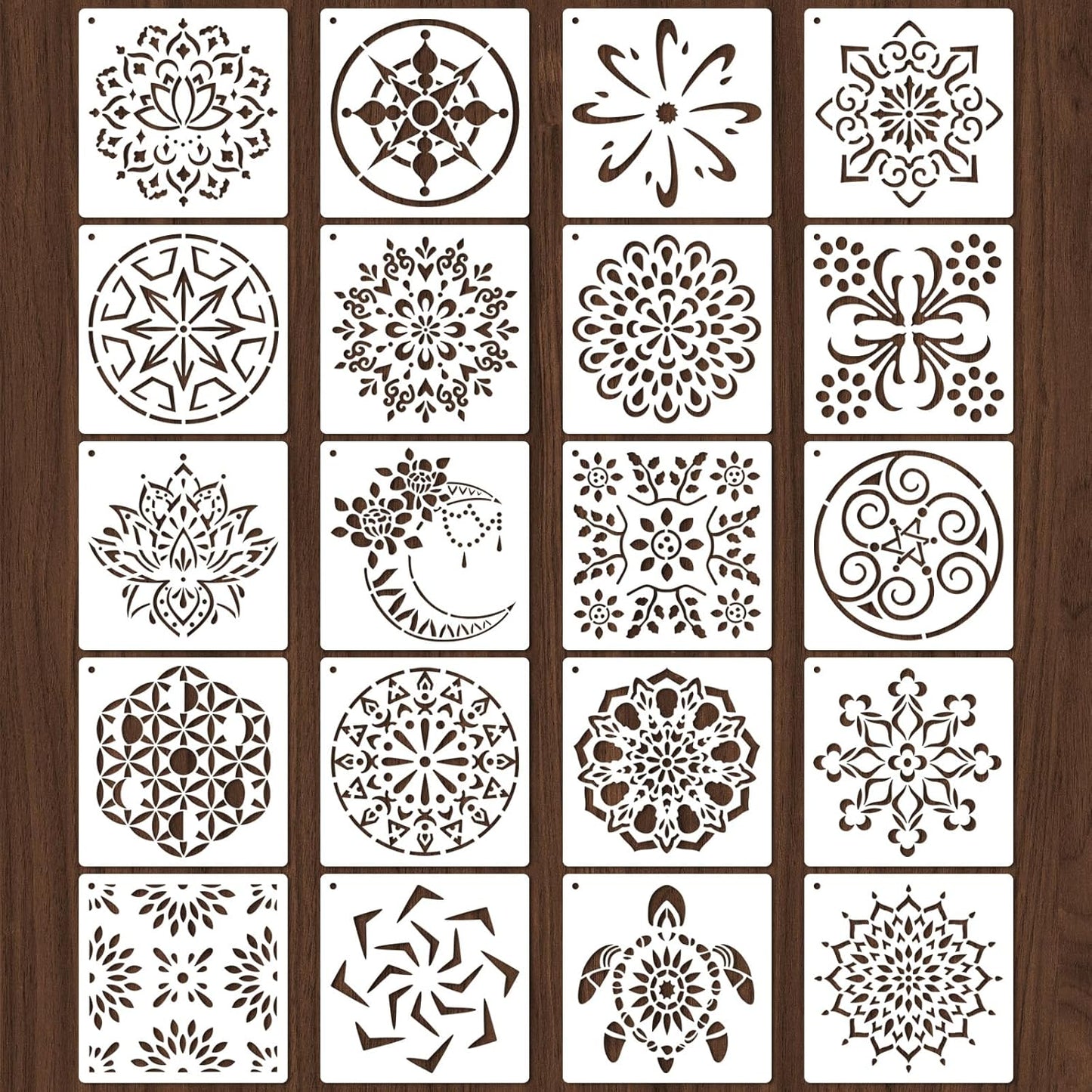 20 Pcs 4x4'' Mandala Stencils for Painting on Wood, Floor, Wall, Tile Fabric, Reusable Furniture Stencils Painting Template Mandala Template for DIY Rock Art Projects Decoration