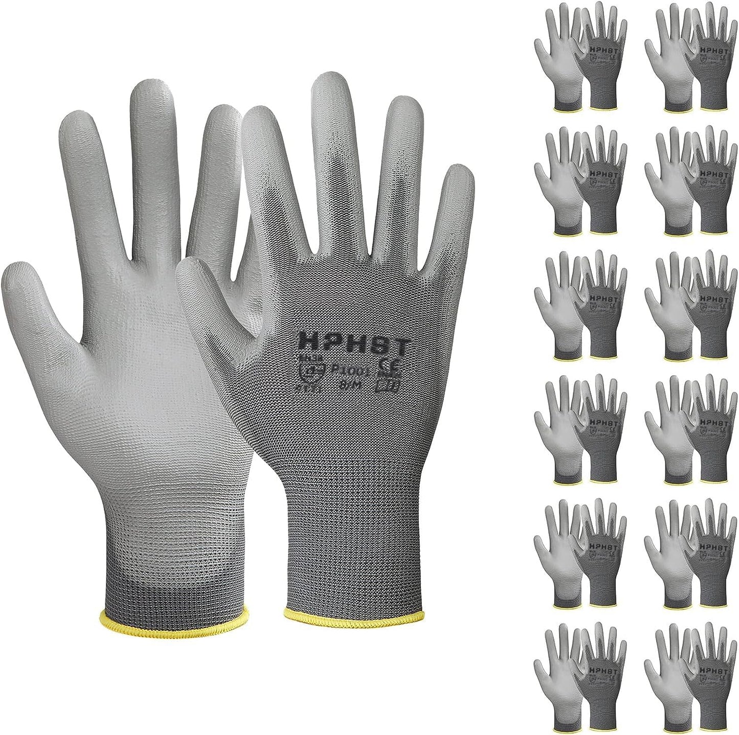 PU Coated Safety Work Gloves, 12 Pairs Work Gloves Mechanic Working Seamless Knit Glove with Polyurethane Coated Smooth