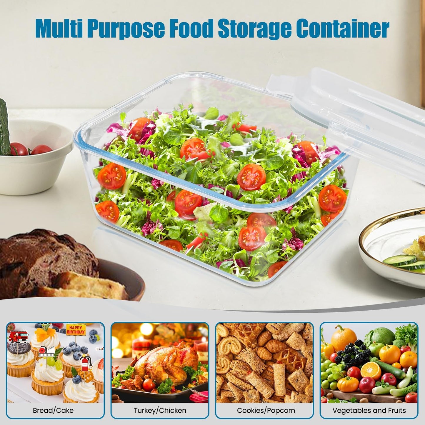 Large Glass Storage Containers with Lids 201oz Extra Large Big Airtight Glass Food Storage Containers for Rotisserie Chicken Watermelon Leftovers Marinade Turkey, BPA Free, Dishwasher Safe