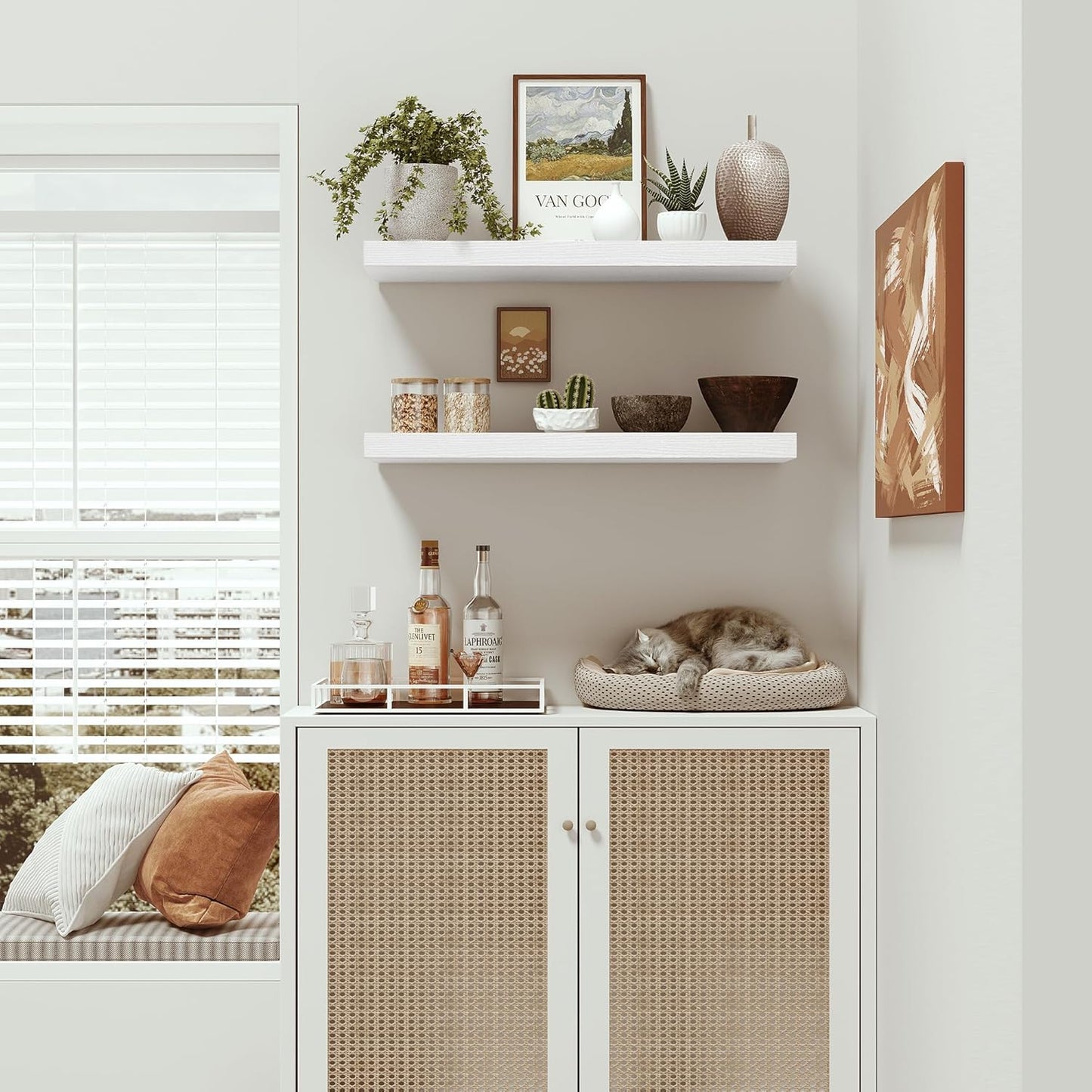 Vivelove Floating Shelves for Wall 24 inchs Long, 9.1” deep x 1.6” Wall Shelf for Bedroom, Bathroom, Living Room, Kitchen, Office Home Decor, Deep Wood Shelves with Invisible Brackets, Set of 2 White