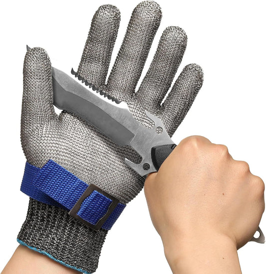 SlicePro ANSI A9 Cut Resistant Glove PR1706, Stainless Steel Mesh Metal Glove, Food Grade for Kitchen Cooking, Butcher Meat Cutting, Oyster Shucking, Mandoline, Fishing (L, 50 Pairs)