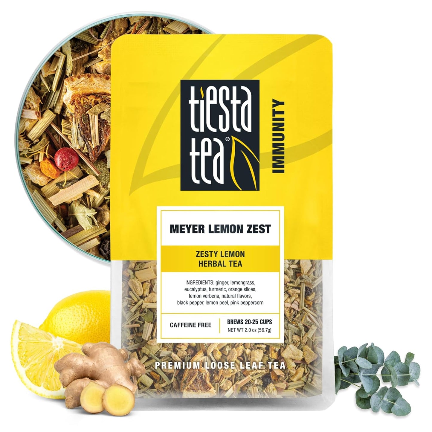 Tiesta Tea - Meyer Lemon Zest, Loose Leaf, Zesty Lemon Herbal Tea, Premium Caffeine-Free Blend, Makes Hot or Iced & Up to 25 Cups, 2oz Resealable Pouch