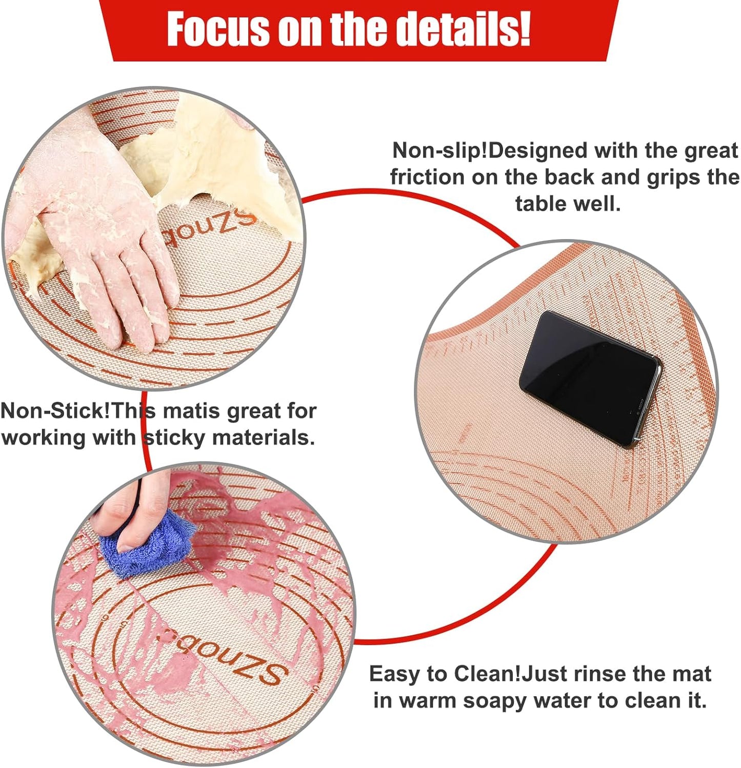 Silicone Pastry Mat 36'' By 24'' Extra Large Baking Mat with Measurements for Dough Rolling, Kneading Board, Kitchen Counter Mats, Perfect for Dough, Fondant, Pie Crust, Cookies, Bread, Pasta, Pizza