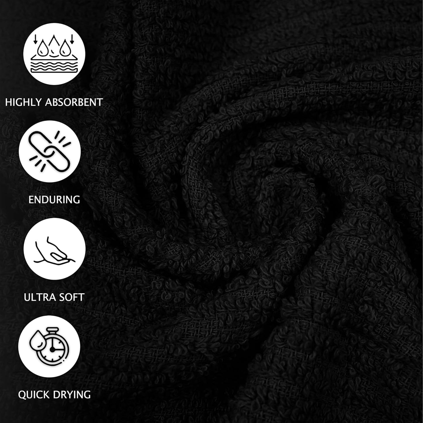 ZUPERIA Bar Mop Kitchen Towels - Pack of 12 (16"x19”) 100% Ring Spun Cotton - Dish Washcloths For Superb Cleaning and Less Lint - Highly Absorbent Dish Cloths and Dish Towels For Everyday use (Black)
