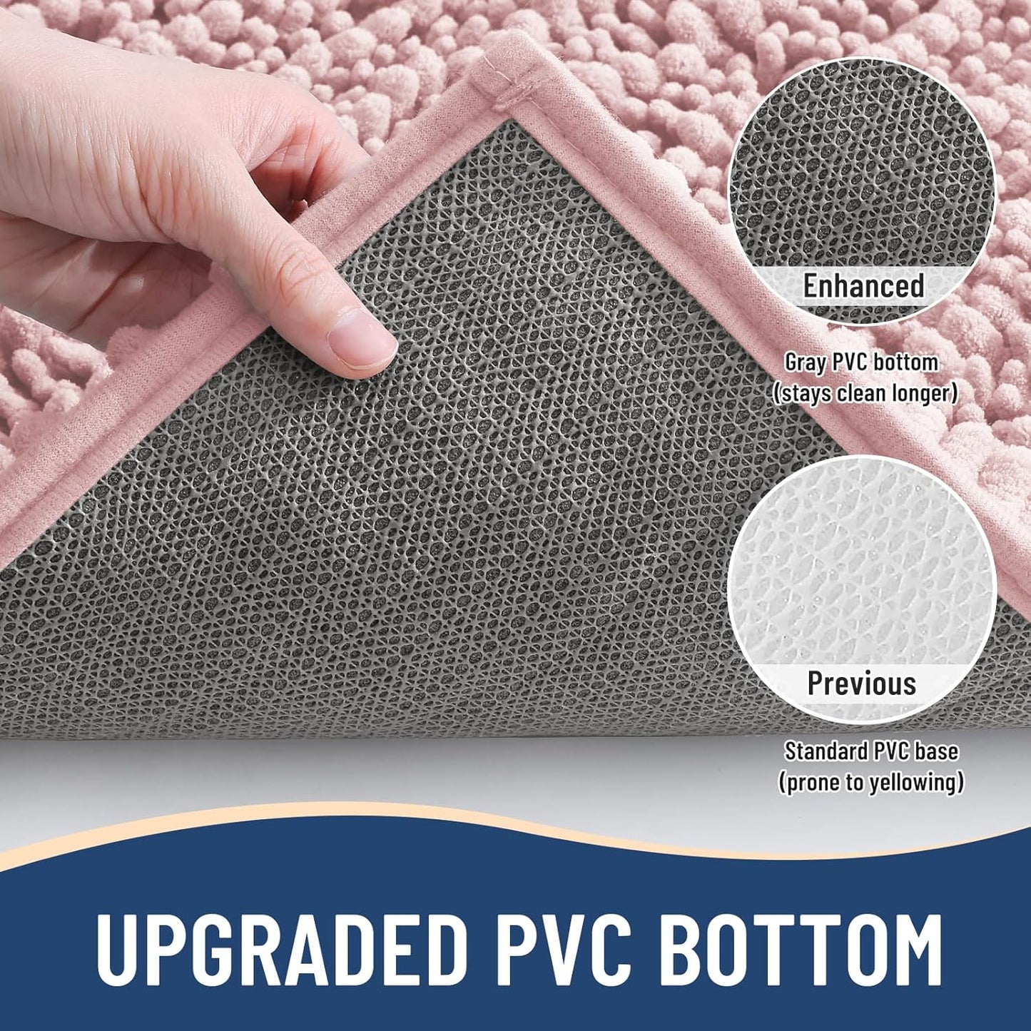 Arotive Luxury Chenille Bathroom Rug Mat, Extra Soft Thick Absorbent Shaggy Bath Rugs, Non-Slip Machine Wash Dry, Plush Bath Mats for Bathroom, Shower and Tub, 24x16, Dirty Pink