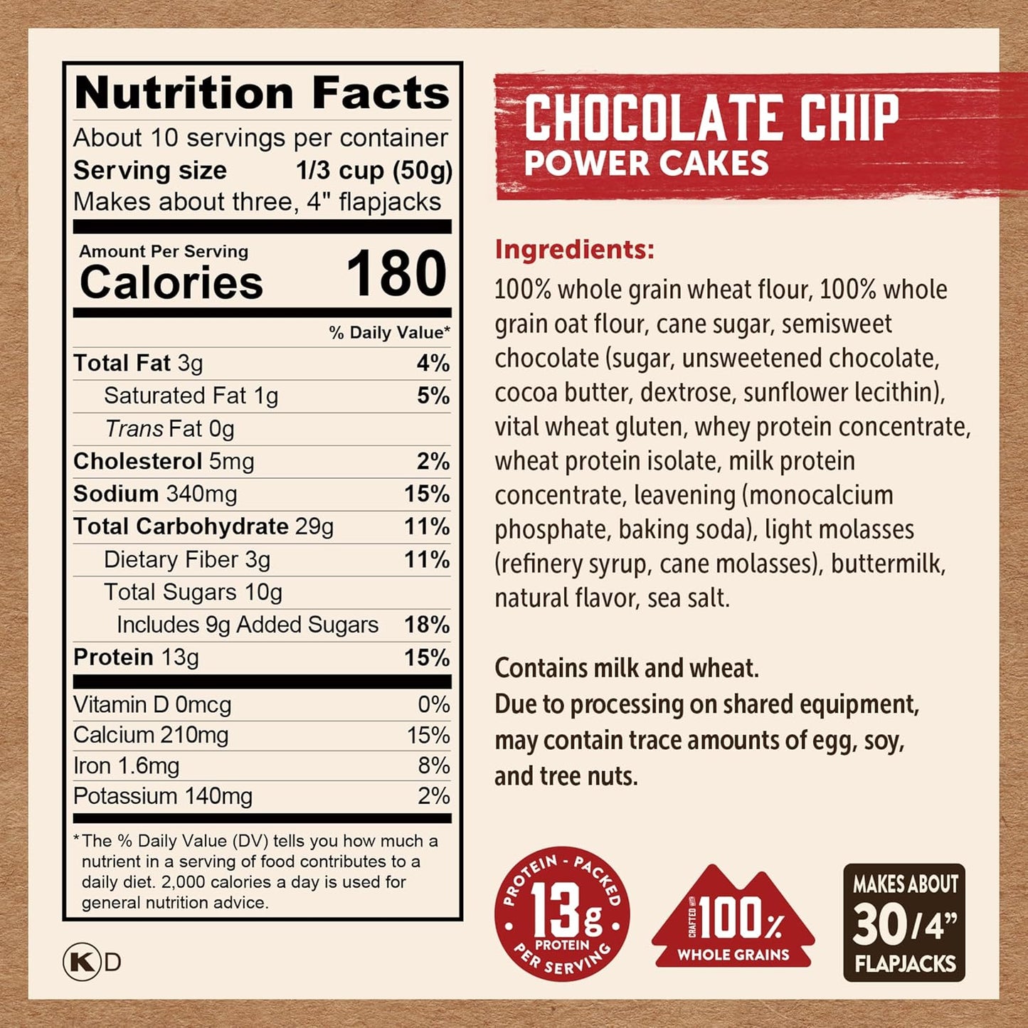 Kodiak Cakes Power Cakes, Pancake & Waffle Mix, Chocolate Chip, High Protein,100% Whole Grains (Pack of 6)