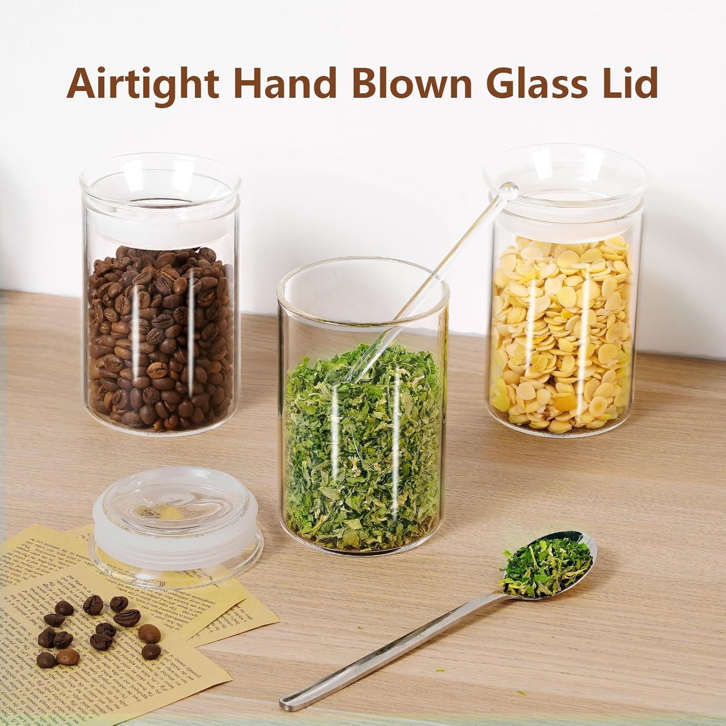 ZENS Airtight Glass Jar Container,15 Fluid Ounce Clear Glass Canister with Lid, Food Storage Jars for Kitchen Spice or Loose Tea,450ml