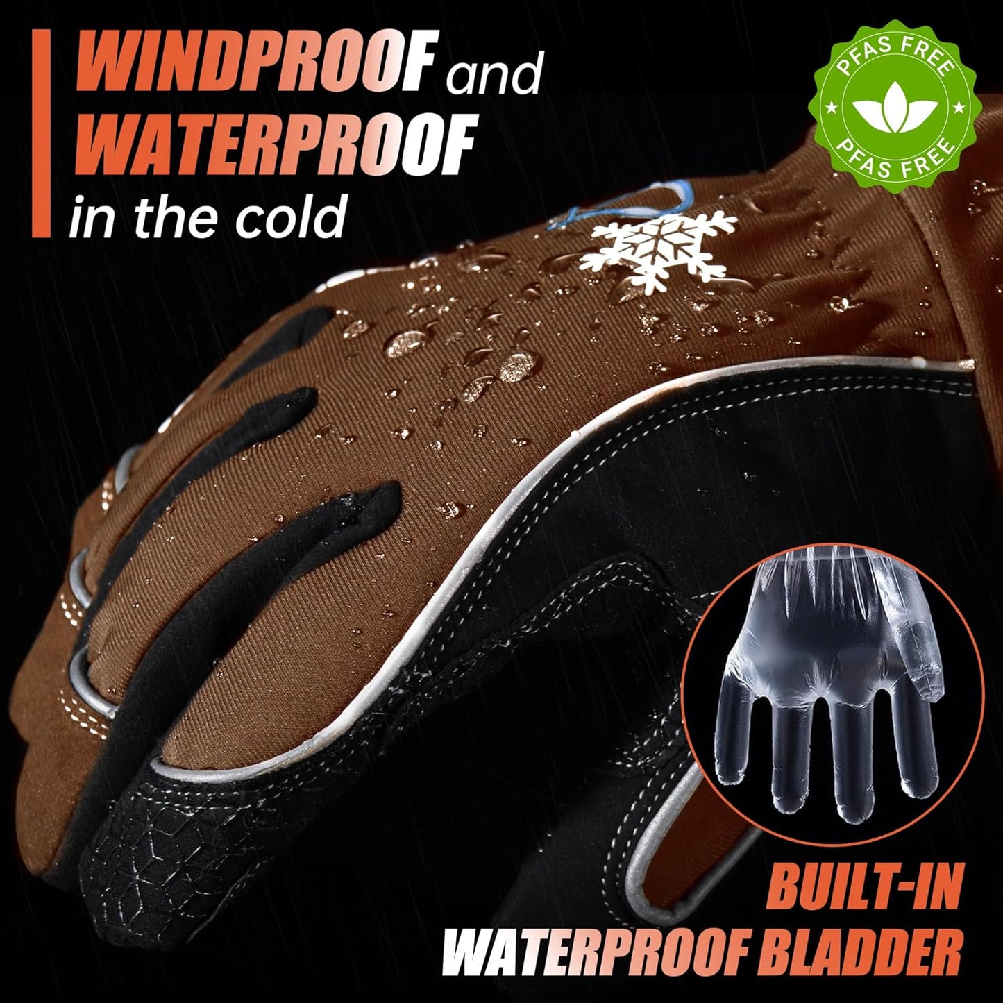 HANDLANDY Winter Insulated Work Gloves, 3M Thinsulate Thermal Water-Resistant Gloves for Men Women Touch Screen, Warm Ski Snowboard Cold Weather Gloves (Brown, 2X-Large)