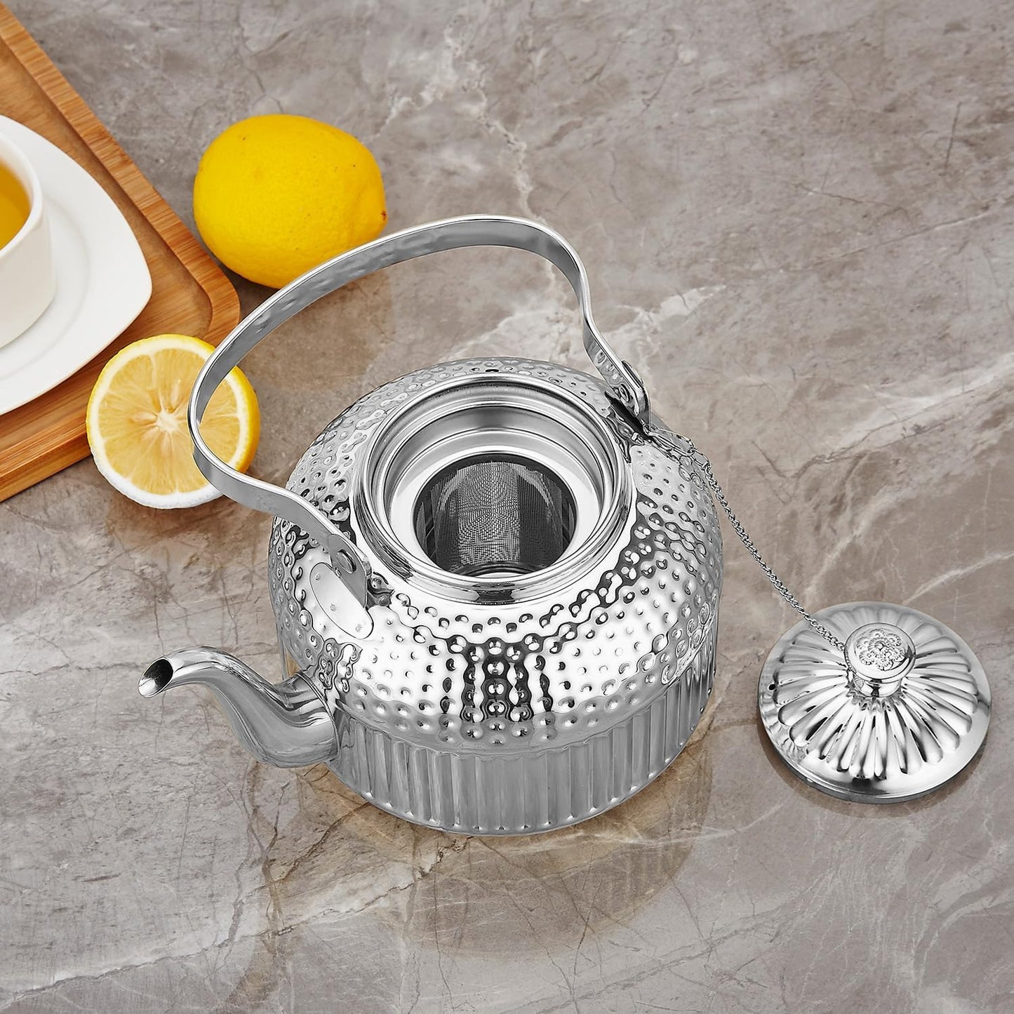 SANQIAHOME Antique 1.2L (40Oz) Stainless Steel Teapot with Infuser Silver