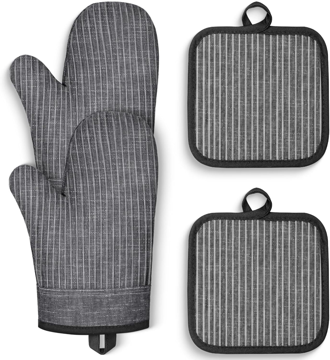 Oven Mitts and Pot Holders, Silicone Oven Gloves, 500 F Heat Resistant Oven Mitts Sets, Non-Slip Silicone Textured Grip, Darkgray