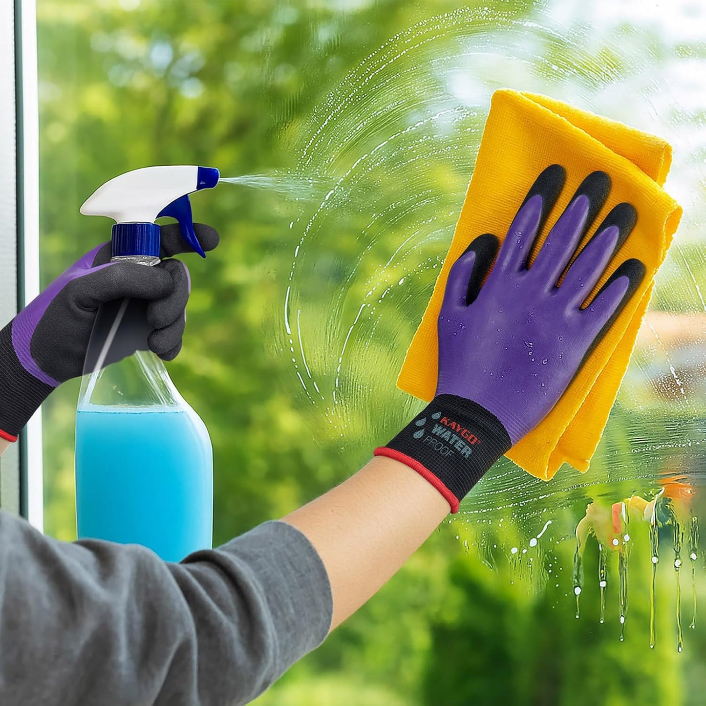 KAYGO Waterproof Work Gloves for Men and Women, Rubber Coated Non-slip Working Gloves for Garden, Outdoor Construction,KG150,Purple,L