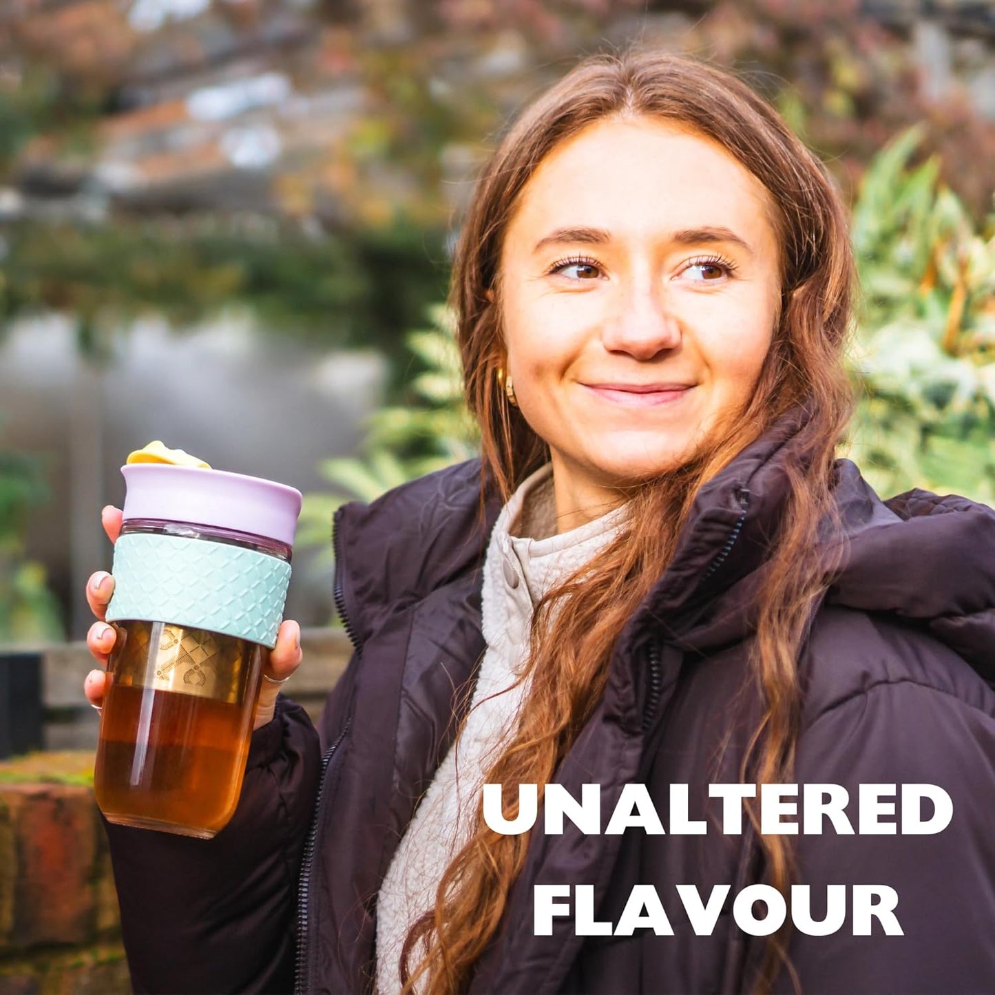 Large Travel Mug Loose Tea Infuser - Detachable Tea Strainer with Spill Proof Lid - 18oz/530ml BPA-Free Reusable Glass Travel Coffee Cup with Silicone Band (Pink) (Pink)