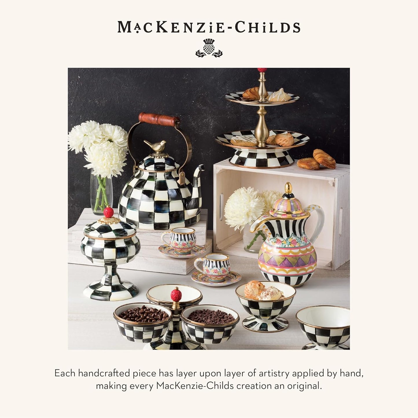 MACKENZIE-CHILDS Enamel Pie Plate, Ovenproof Pie Pan for Cooking and Serving, Black-and-White Courtly Check