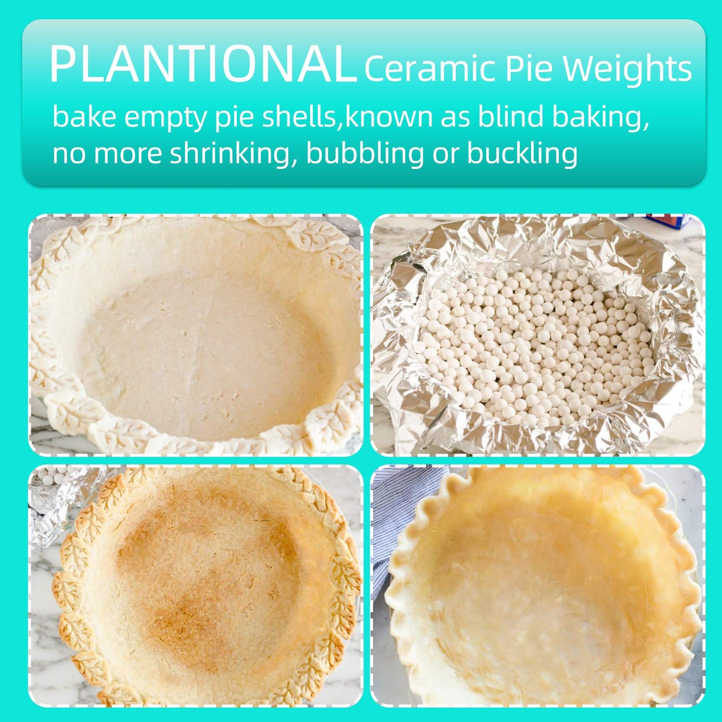 PLANTIONAL Ceramic Pie Weights, 1.32Lb Reusable 10mm Baking Beads with Wheat Straw Container, Natural Ceramic Stoneware Baking Beans for Pie Crust Pastry (Pink)