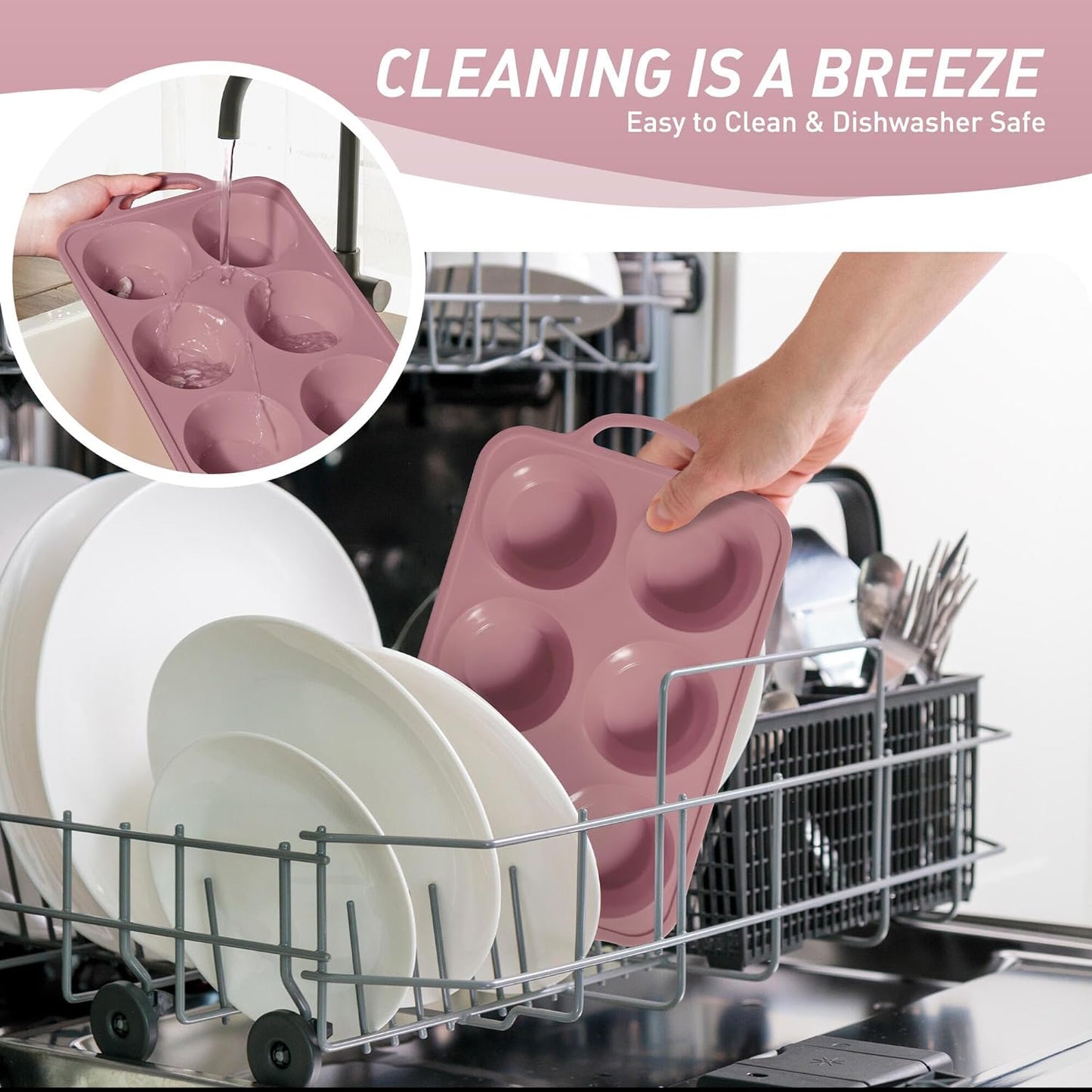 2 Packs 6 Cups Silicone Muffin Pan with Metal Reinforced Frame Jumbo Size Cupcake Pan Tray Egg Bites Silicone Circle Cookie Molds Muffin Tin Tart Pans Baking Sheet Set for Breakfast Sandwiches